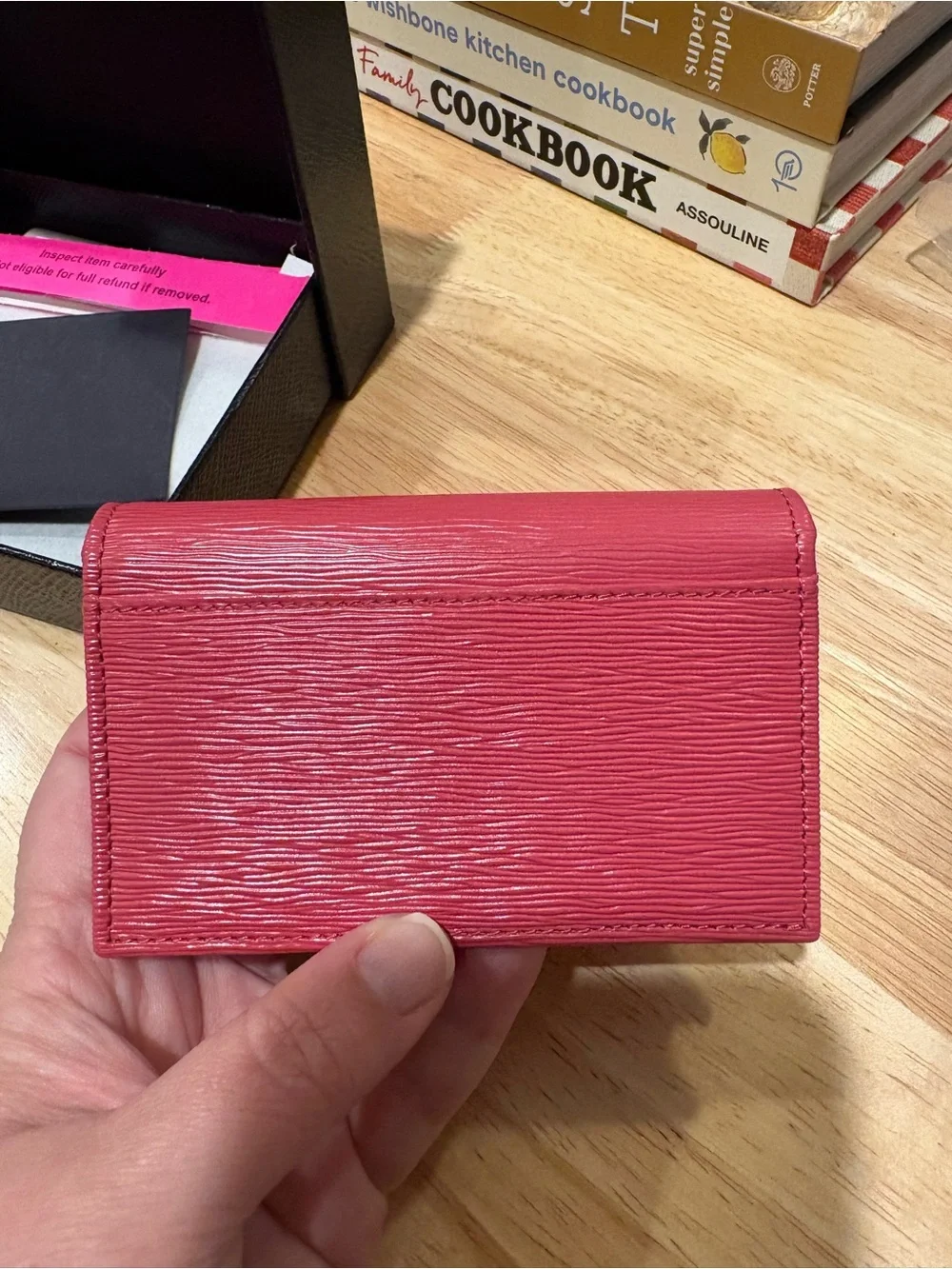 Prada Pink Vitello Leather Flap Card Holder with Gold Logo